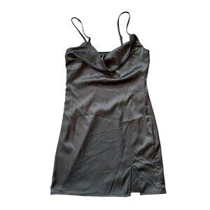Shein Dress Womens Extra Small XS 2 Black Satin Stretch Spaghetti Strap Cowl